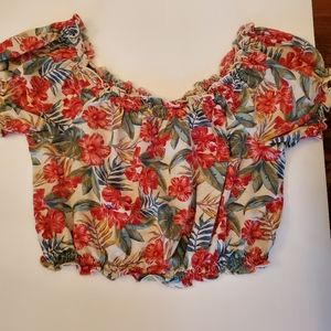 American Eagle Cropped Elastic bottom,  neck and sleeves size Small Floral print